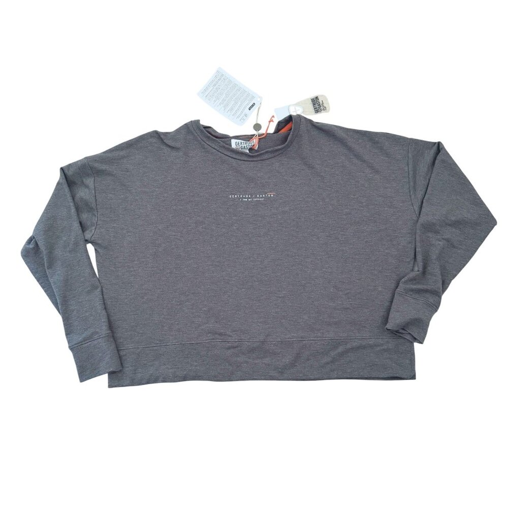 Gertrude Gaston Cropped Oversized Sweatshirt  Size Medium Gray Long Sleeve NWT - Picture 2 of 10